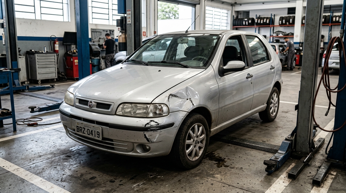 Carro com amassado e ralado antes do reparo na Jhon Car